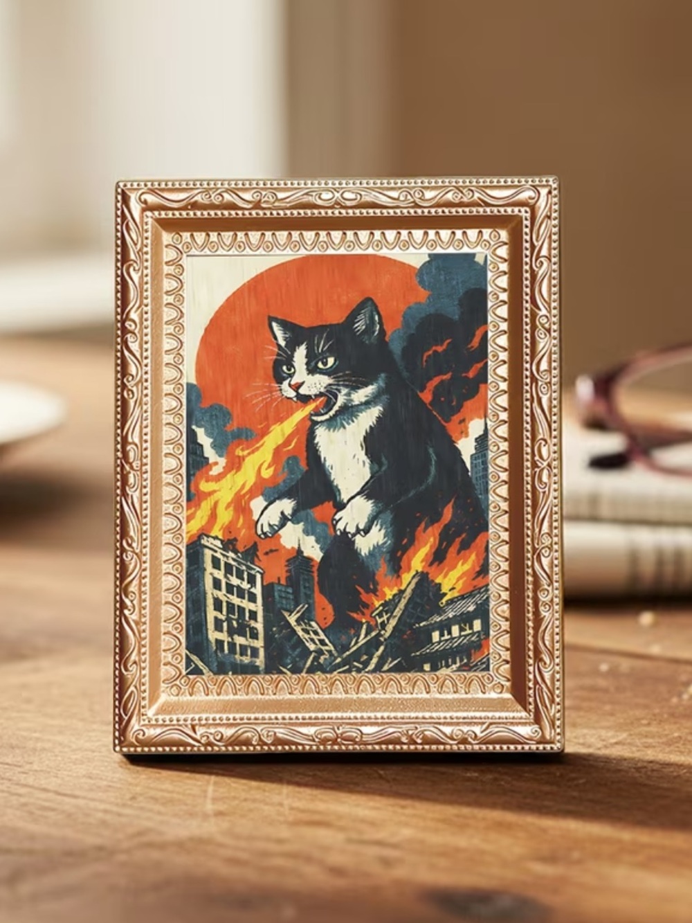 Fire Breathing Tuxedo Cat Magnet Funny Kaiju Cat Fridge Magnet Novelty Gift